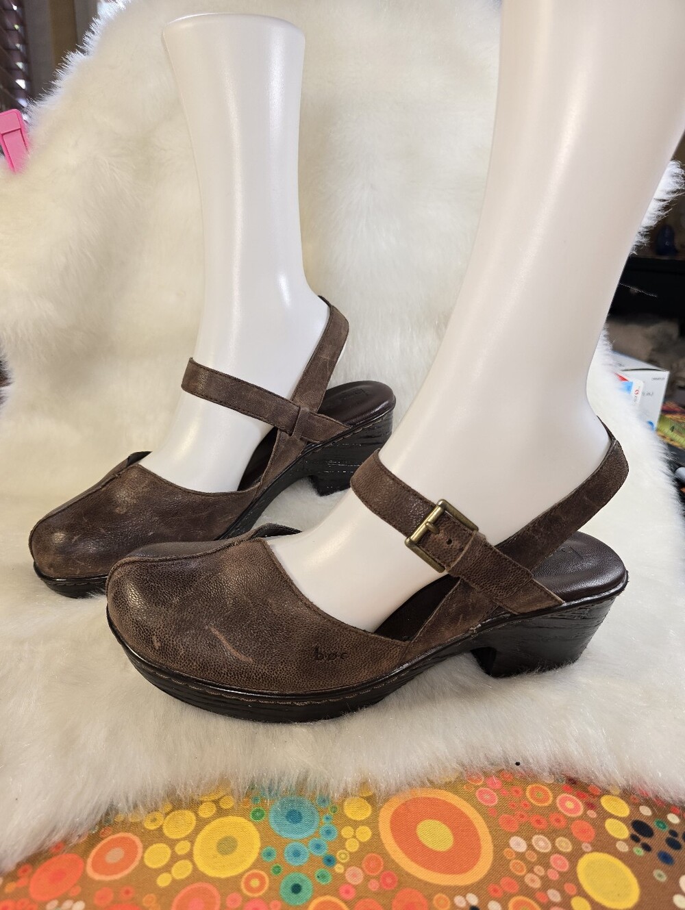 b.o.c. Born Women's Mary Jane  Brown Distressed Leather Sling-back Clogs